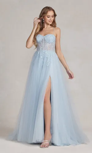 A-Line Long Lace Prom Dress with Sheer Waist