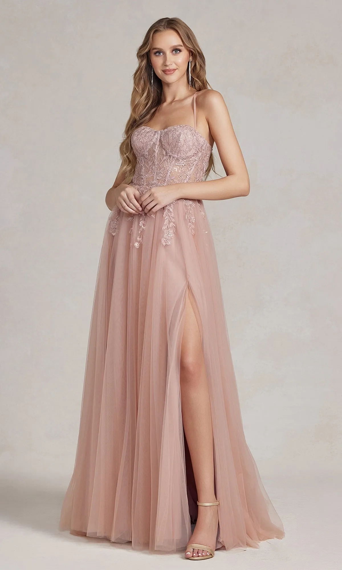 A-Line Long Lace Prom Dress with Sheer Waist