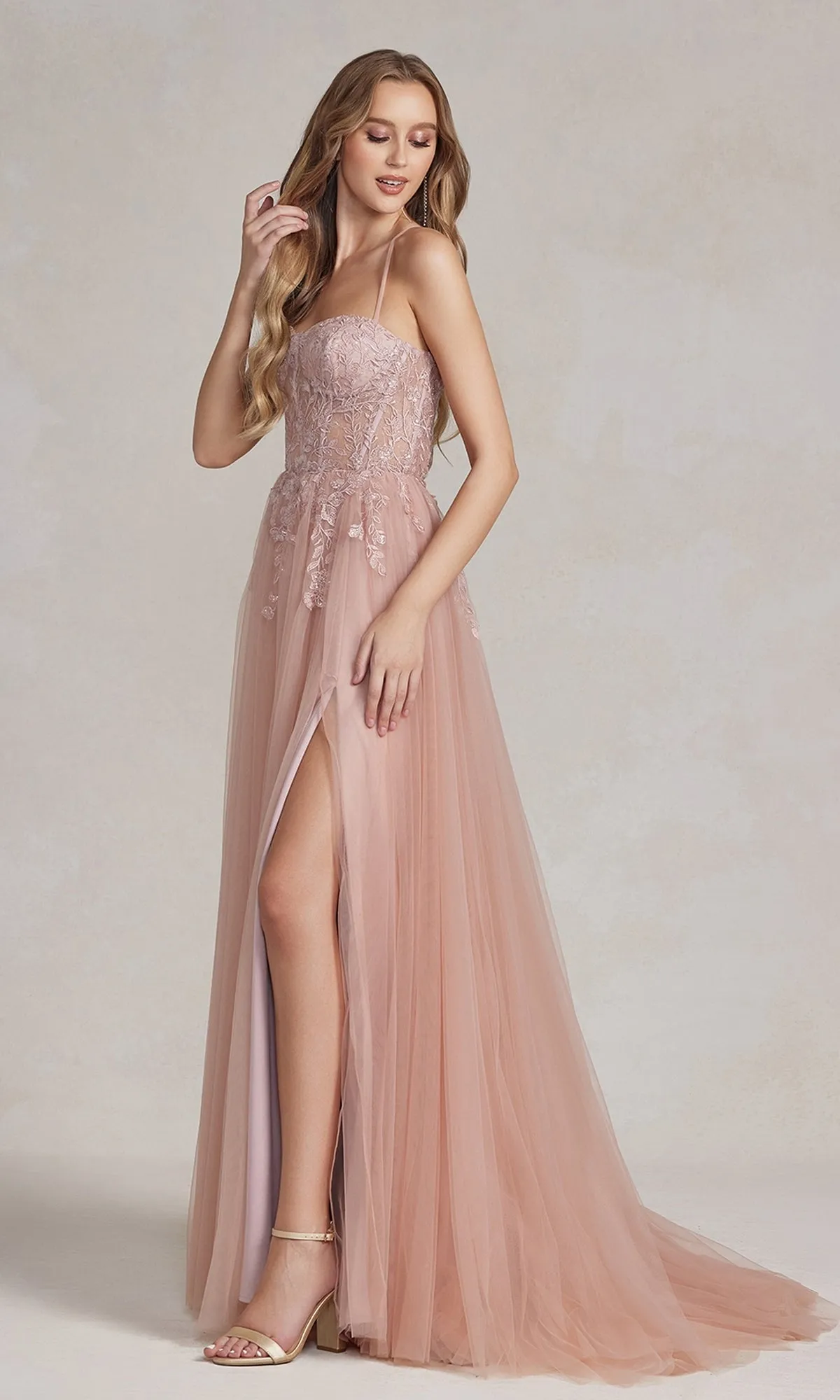 A-Line Long Lace Prom Dress with Sheer Waist