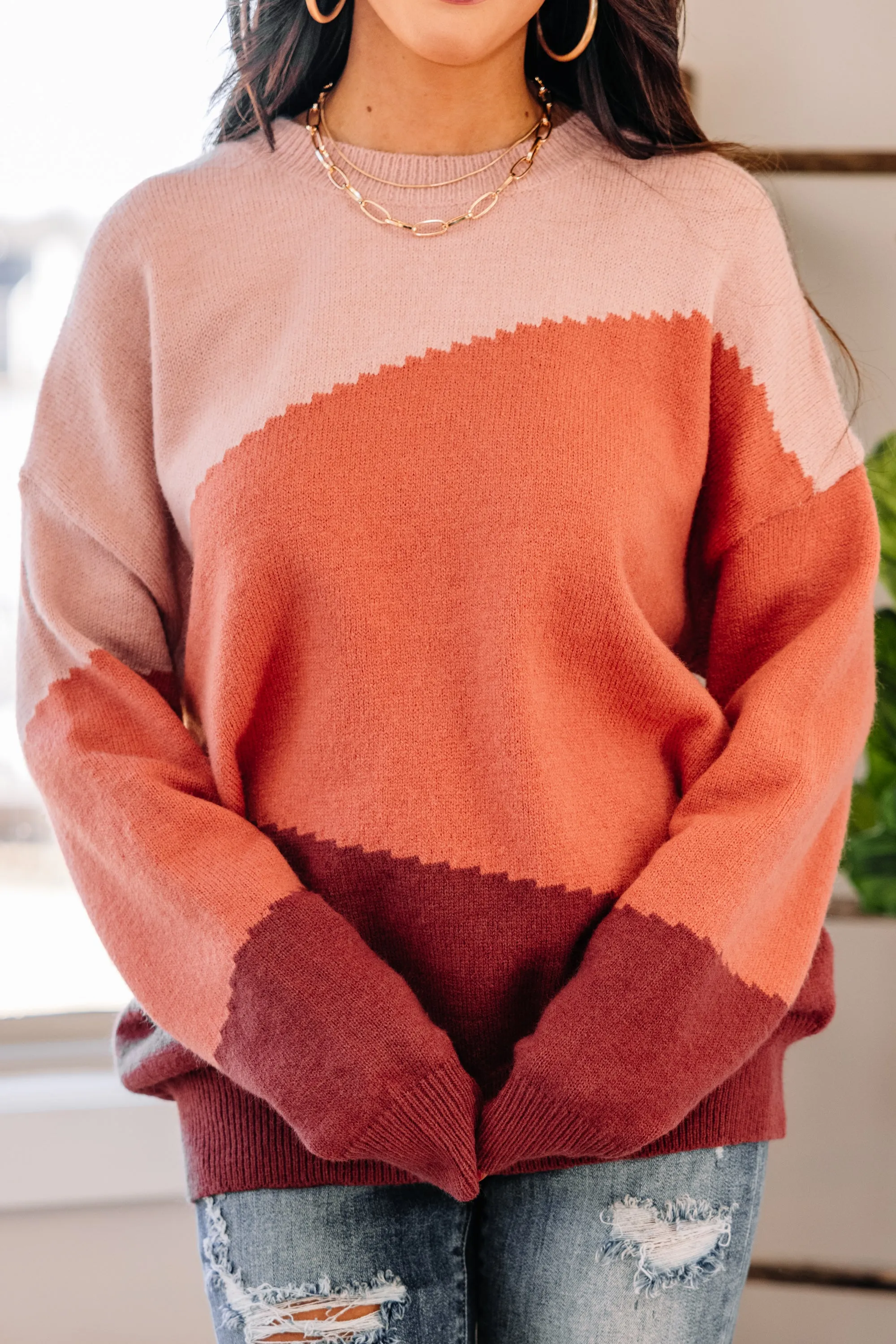 Always There For You Berry Pink Colorblock Sweater