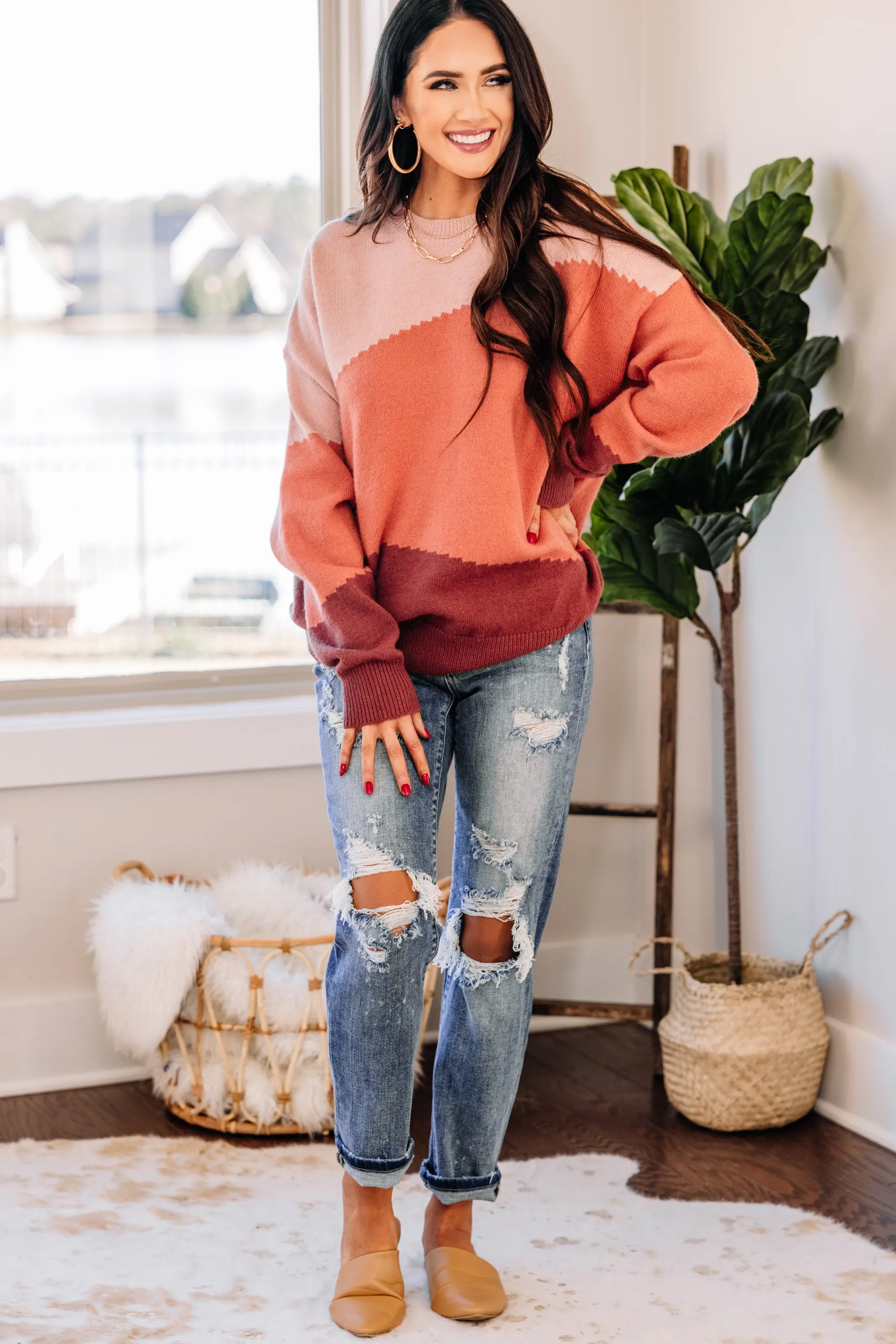 Always There For You Berry Pink Colorblock Sweater