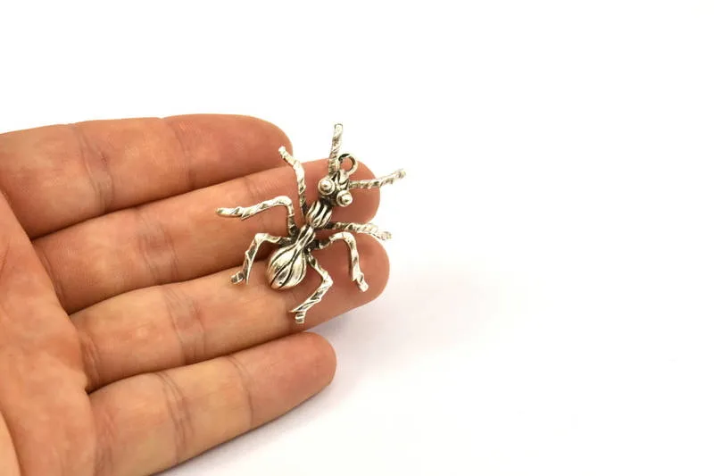 Antique Silver Ant Pendant, 1 Antique Silver Plated Brass Ant Pendants, Animal Jewelry (36mm) N0351 H0145