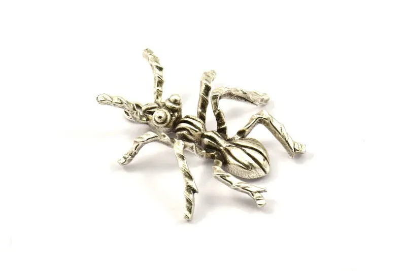 Antique Silver Ant Pendant, 1 Antique Silver Plated Brass Ant Pendants, Animal Jewelry (36mm) N0351 H0145