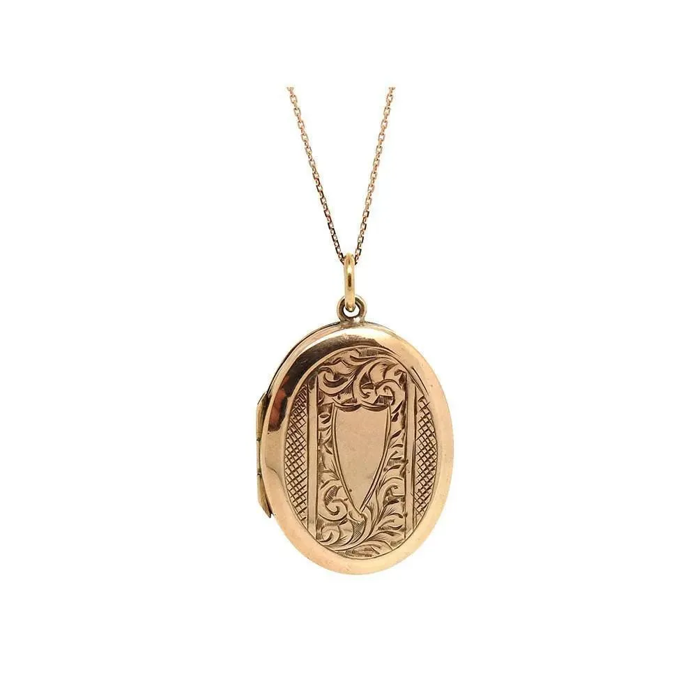 Antique Victorian 9ct Rose Gold Oval Locket Necklace