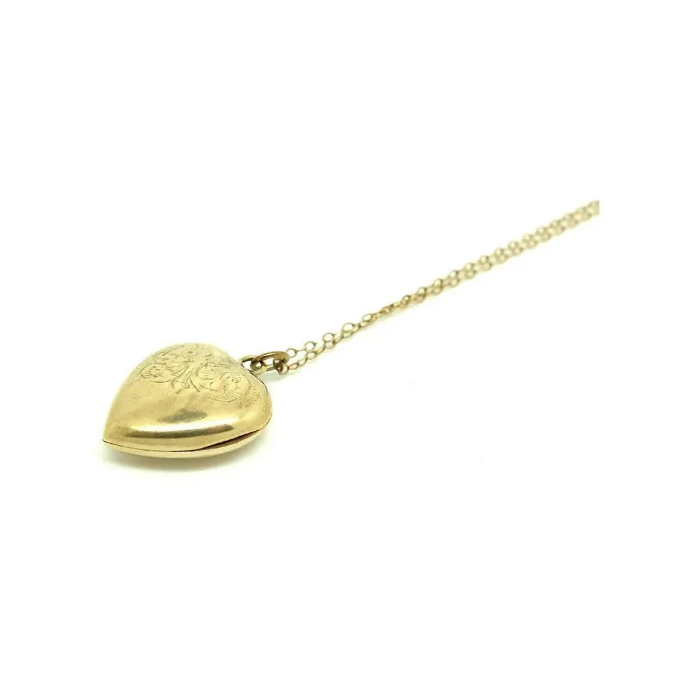 Antique Victorian 9ct Yellow Gold Heart Locket Necklace