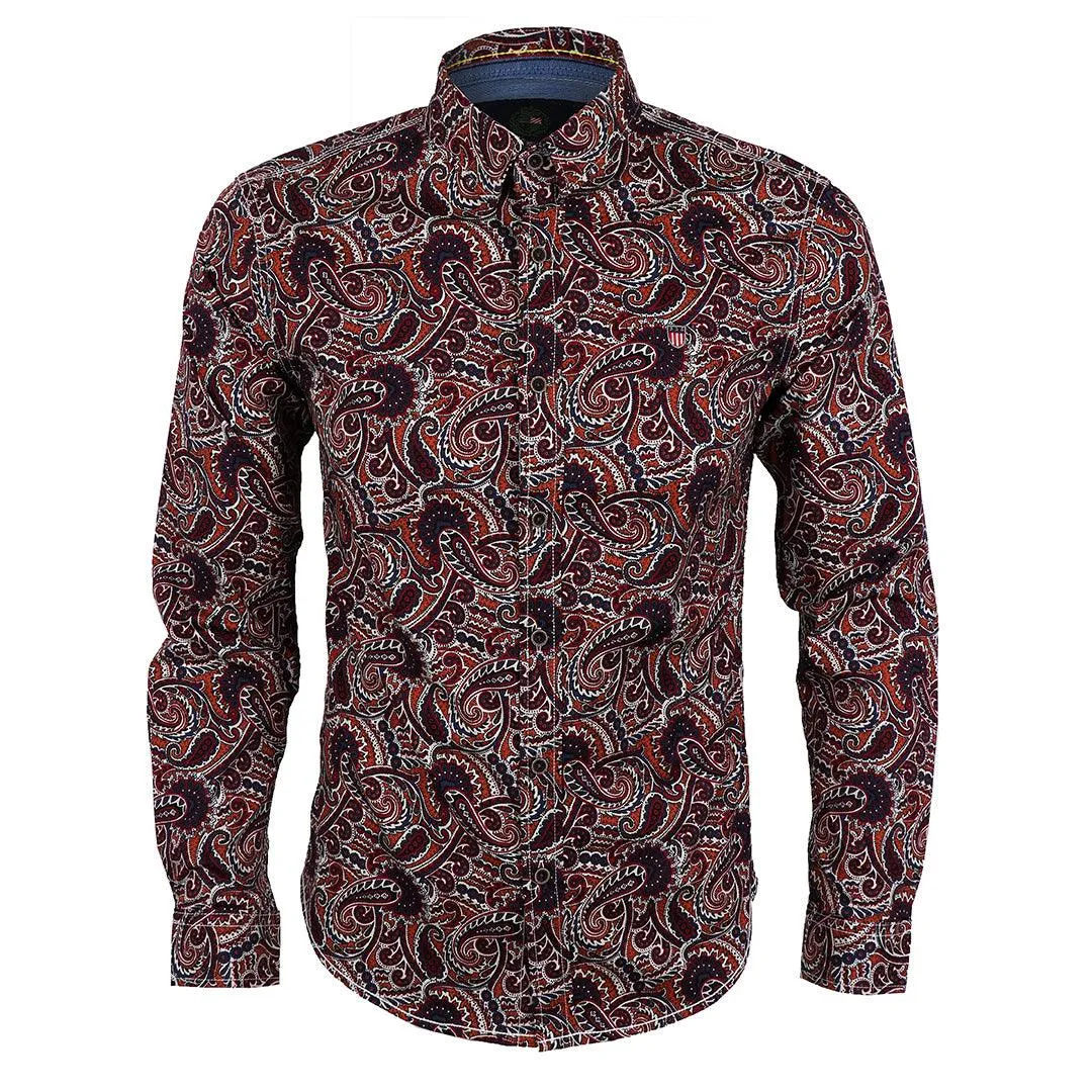 Badgley Vintage Floral Dark Brown Long Sleeve Button Down Shirt