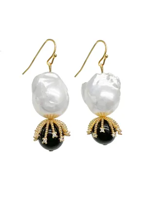 Baroque Pearls with Black Obsidian Earrings JE045