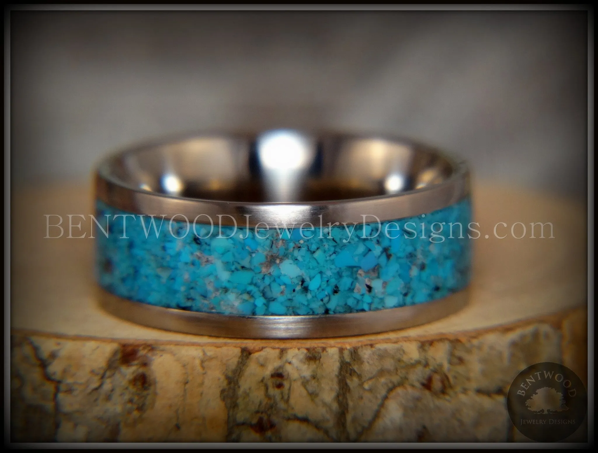 Bentwood Ring - Turquoise Inlay on Surgical Grade Stainless Steel Comfort Fit Metal Core