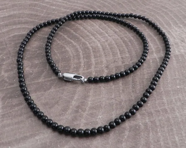 Black Agate 4mm Bead Necklace 24"