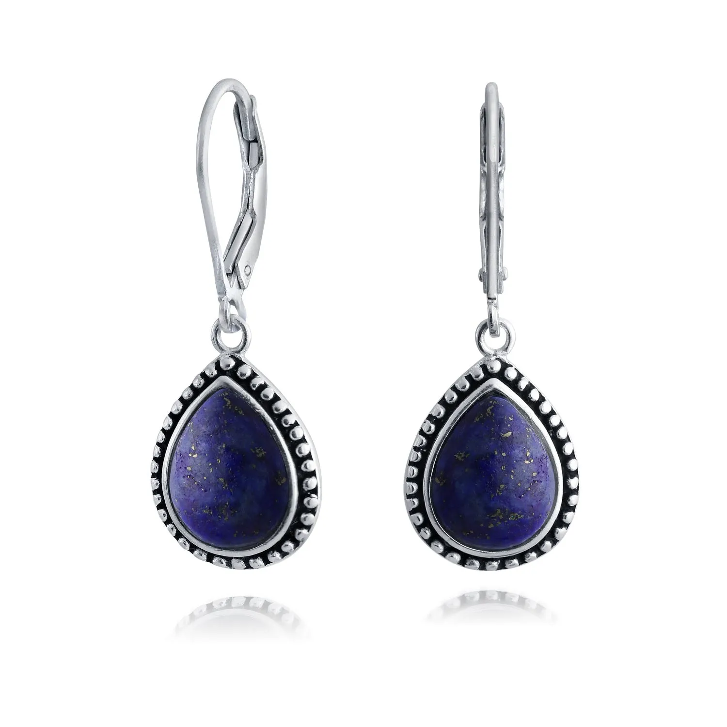 Boho Western Gemstones Milgrain Teardrop Earrings .925Sterling Silver