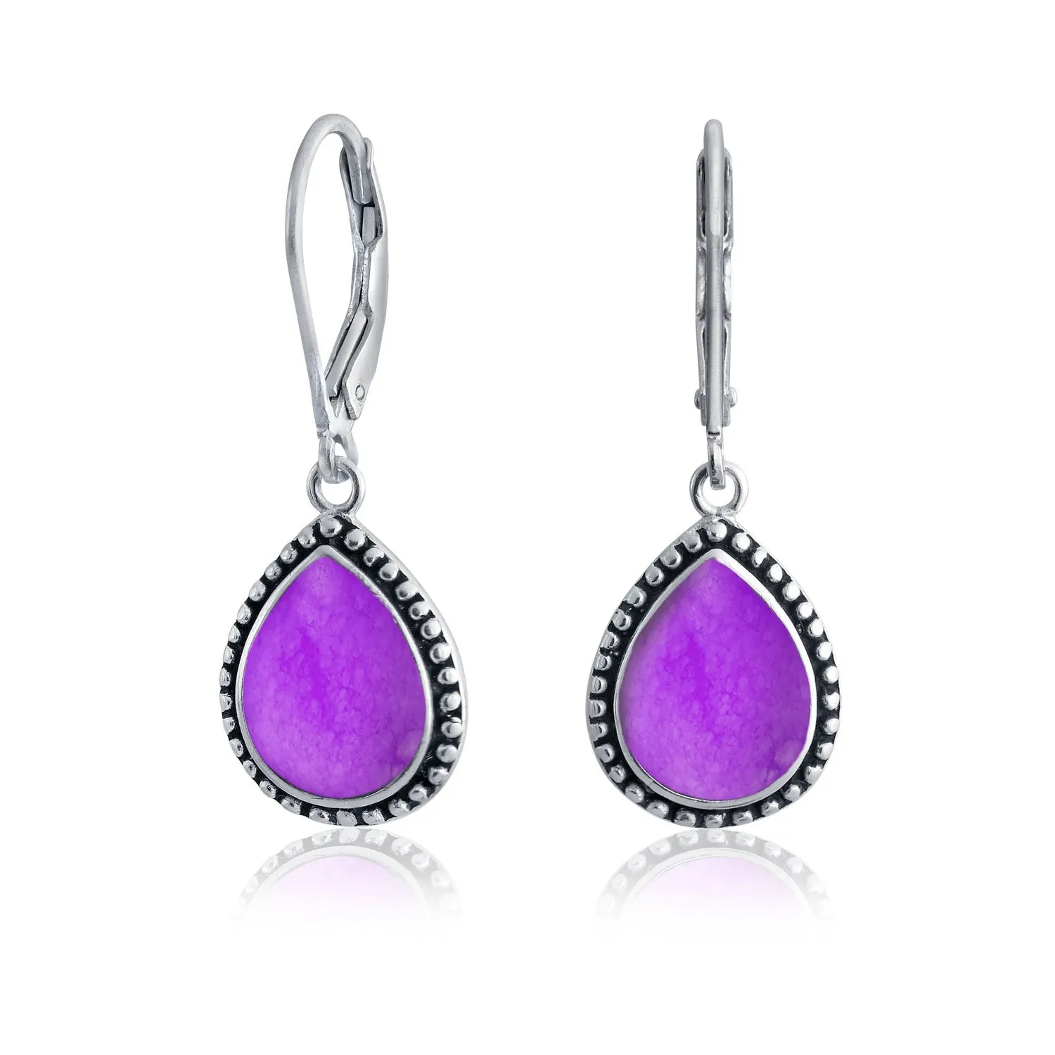 Boho Western Gemstones Milgrain Teardrop Earrings .925Sterling Silver