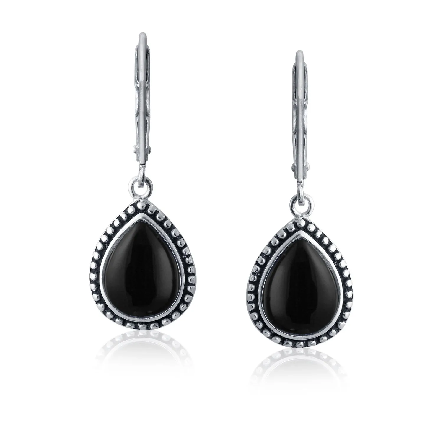 Boho Western Gemstones Milgrain Teardrop Earrings .925Sterling Silver