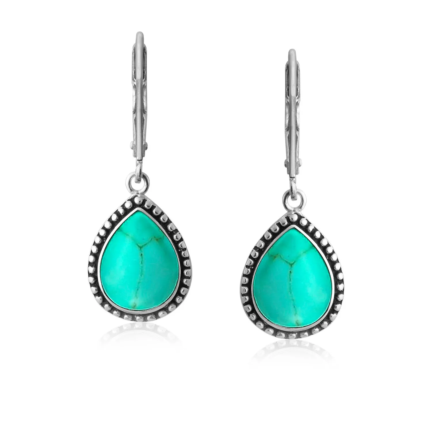 Boho Western Gemstones Milgrain Teardrop Earrings .925Sterling Silver