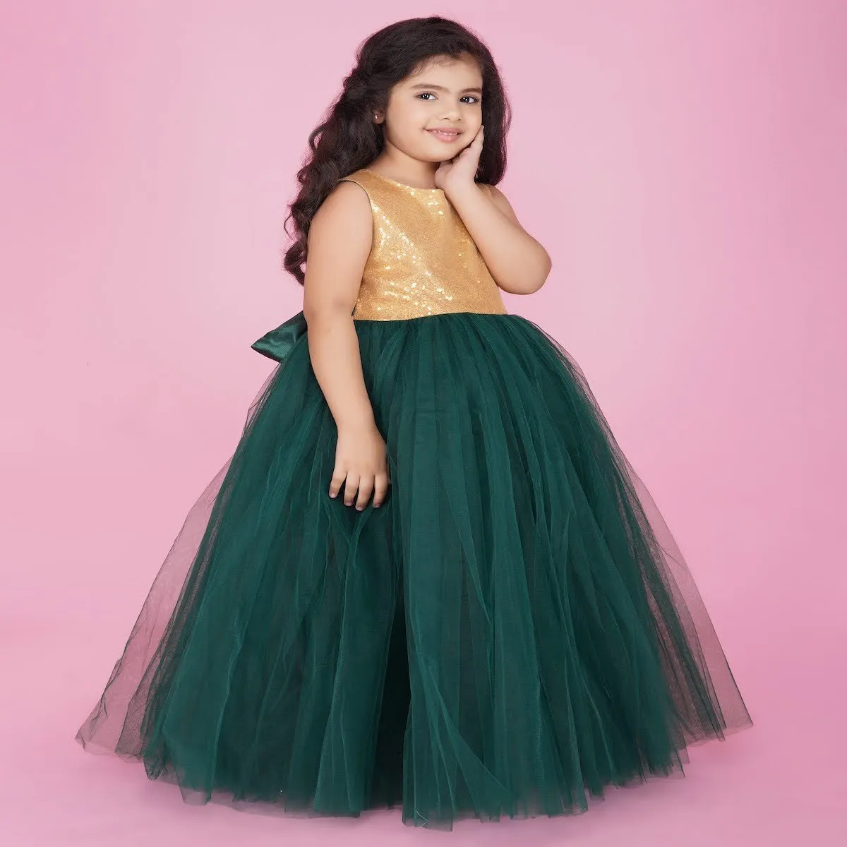 Bottle Green PartyWear Gown For Baby