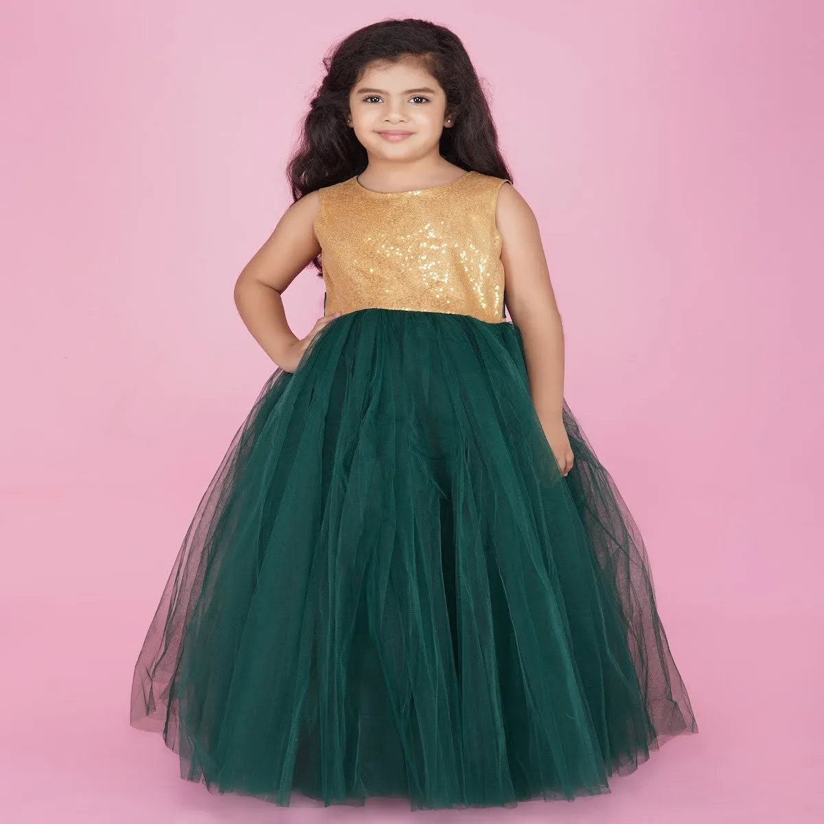 Bottle Green PartyWear Gown For Baby