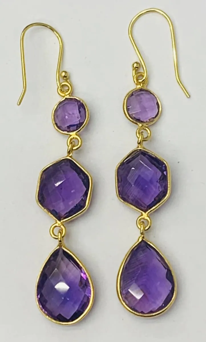 Brazil Amethyst Sterling Silver Gold Plated Earring