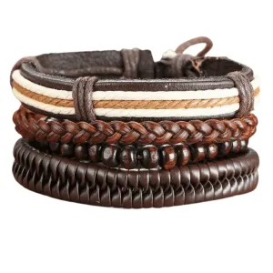 Brown Wristbands Set Of 4 Stylish Adjustable Mens Bracelets