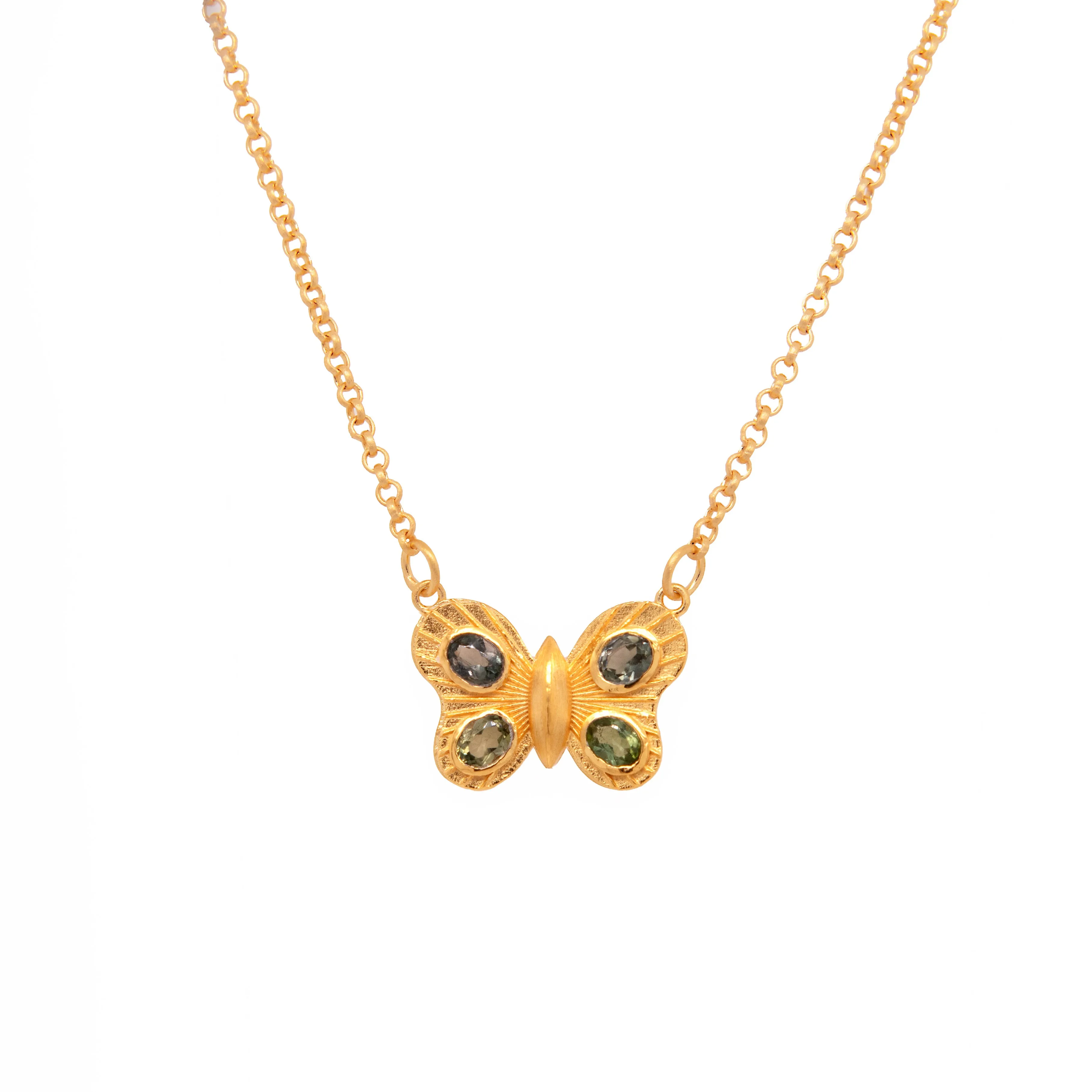 Butterfly Necklace 4 Stone 24K Gold Vermeil