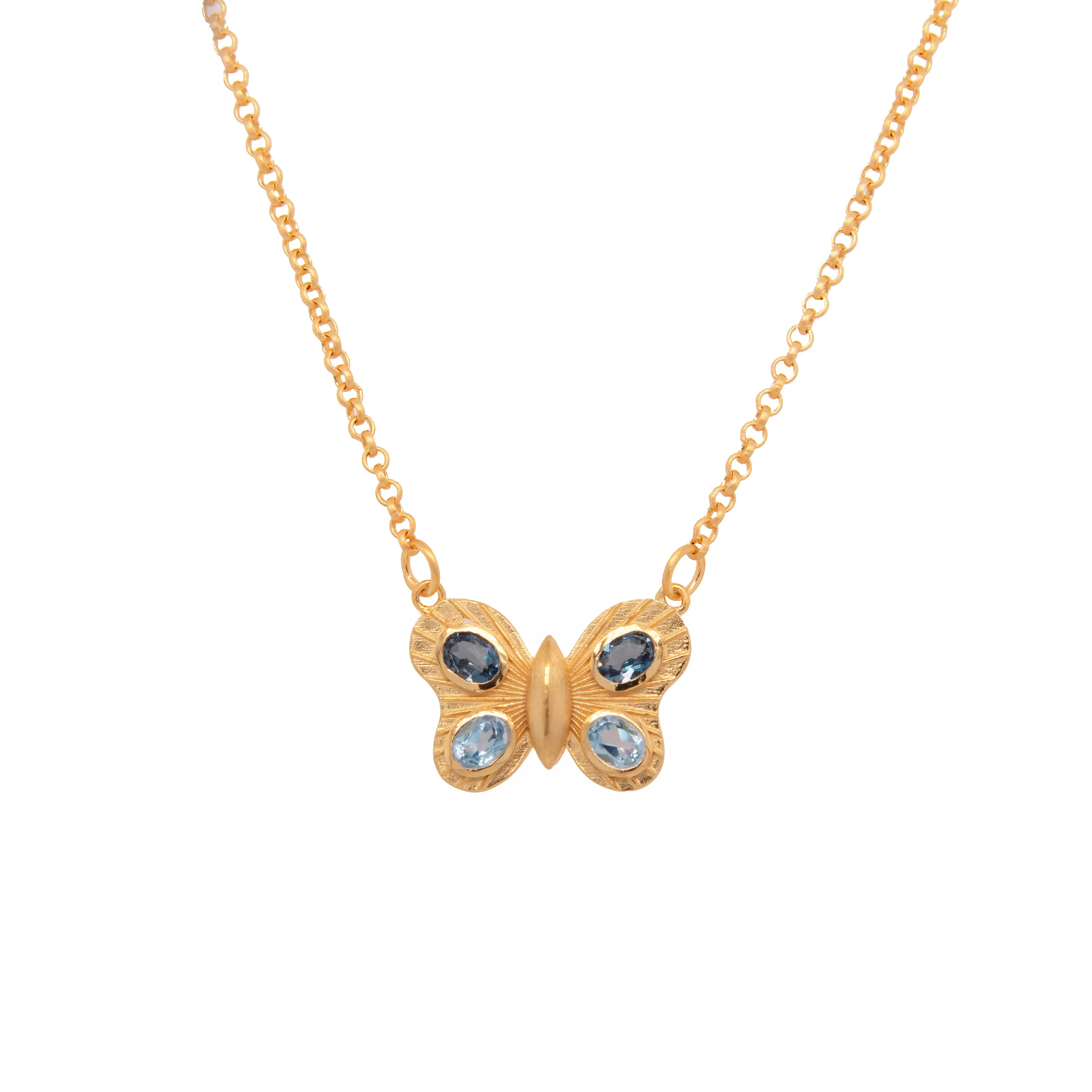 Butterfly Necklace 4 Stone 24K Gold Vermeil