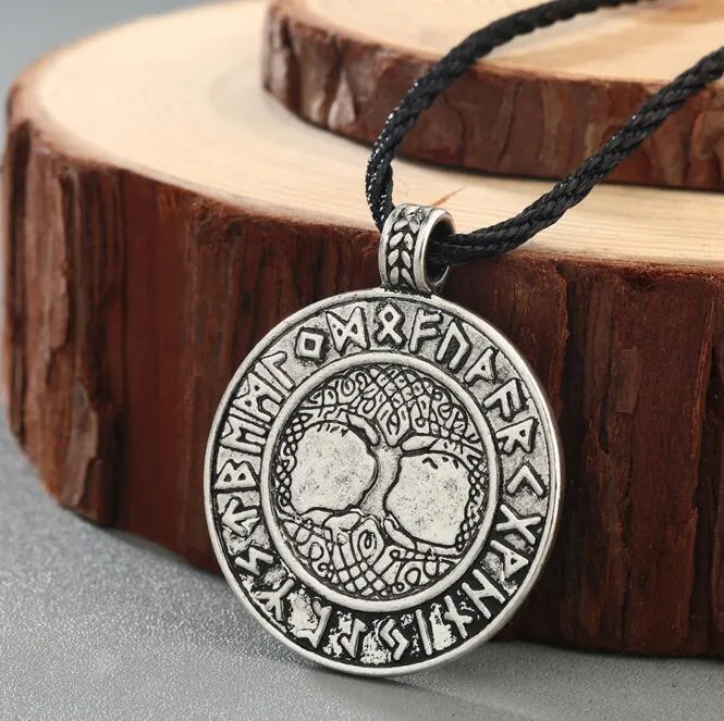 Celtic Tree of Life Stainless Steel Pendant Necklace with Runes