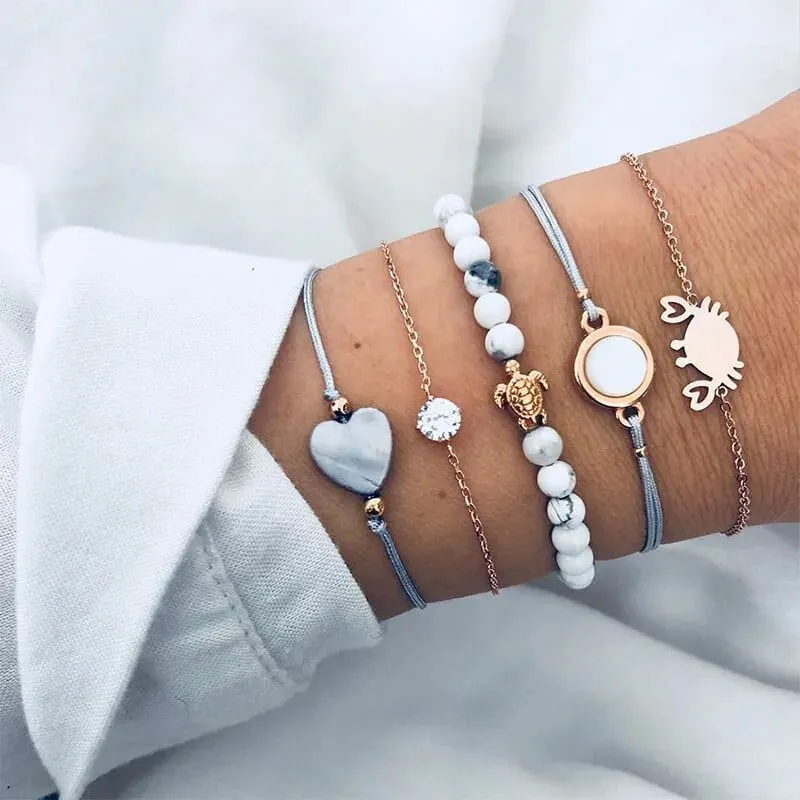 Chic Geometric Bracelet and Bangle Sets for Women with Vintage Star Map, Hand Heart Charm, Beads, Chains – Trendy Fashion Jewelry Accessories