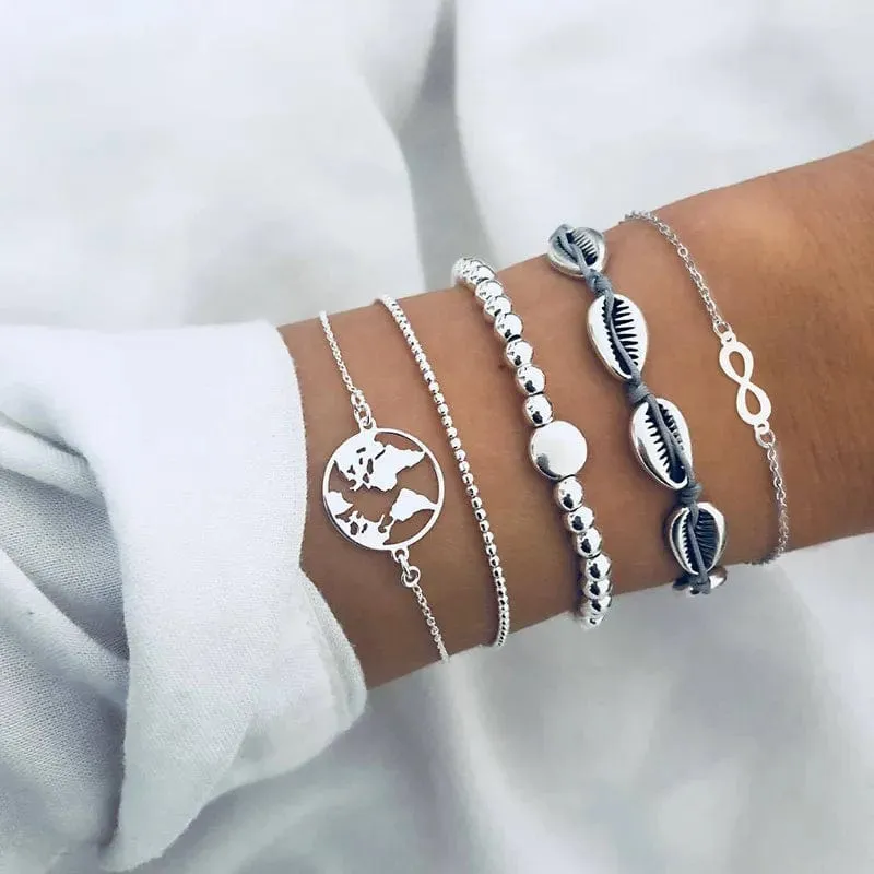 Chic Geometric Bracelet and Bangle Sets for Women with Vintage Star Map, Hand Heart Charm, Beads, Chains – Trendy Fashion Jewelry Accessories