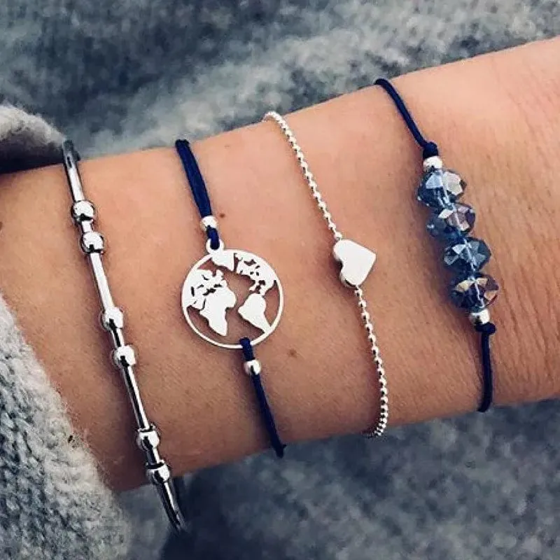 Chic Geometric Bracelet and Bangle Sets for Women with Vintage Star Map, Hand Heart Charm, Beads, Chains – Trendy Fashion Jewelry Accessories