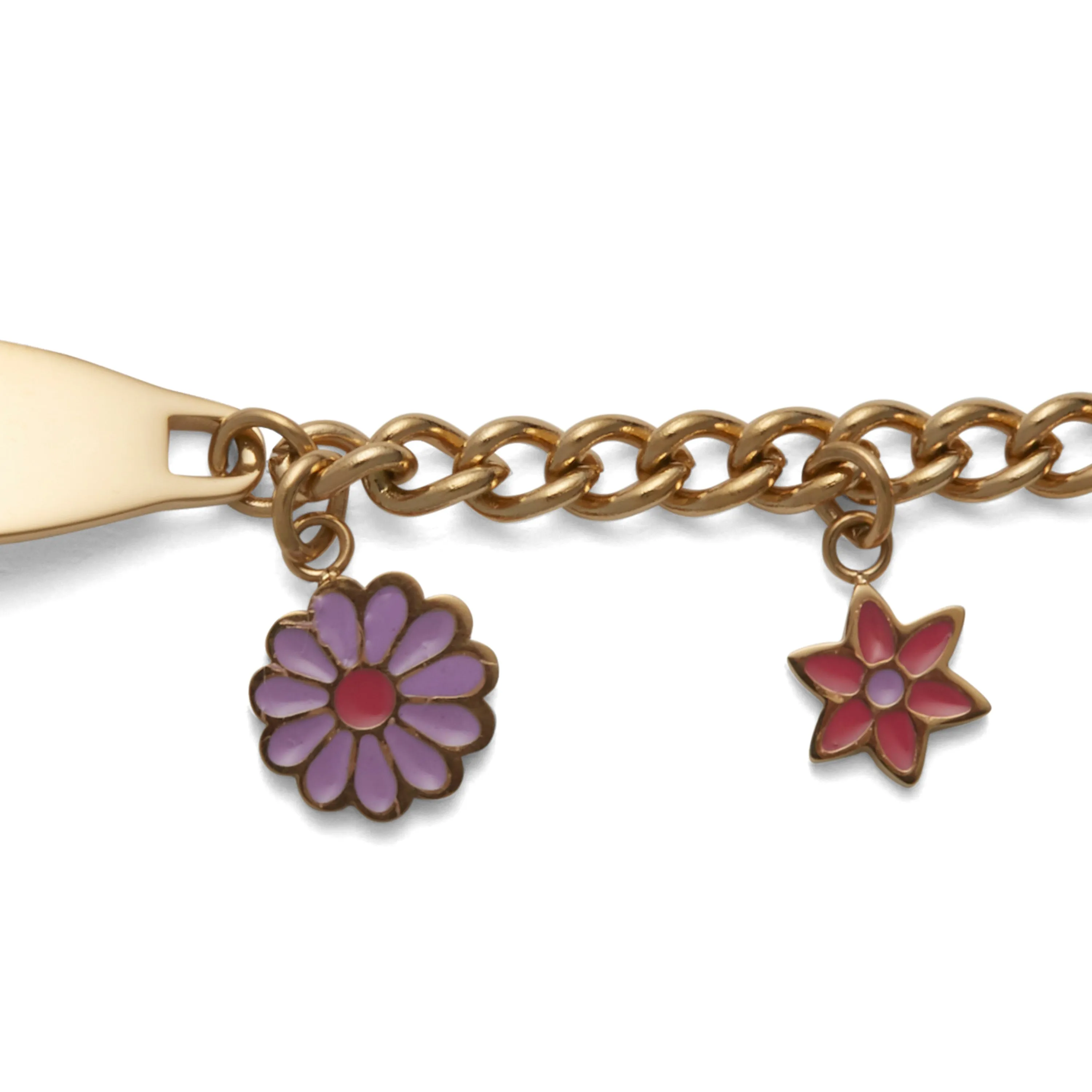 Children’s ID Bracelet with Plaque and Flower Charms