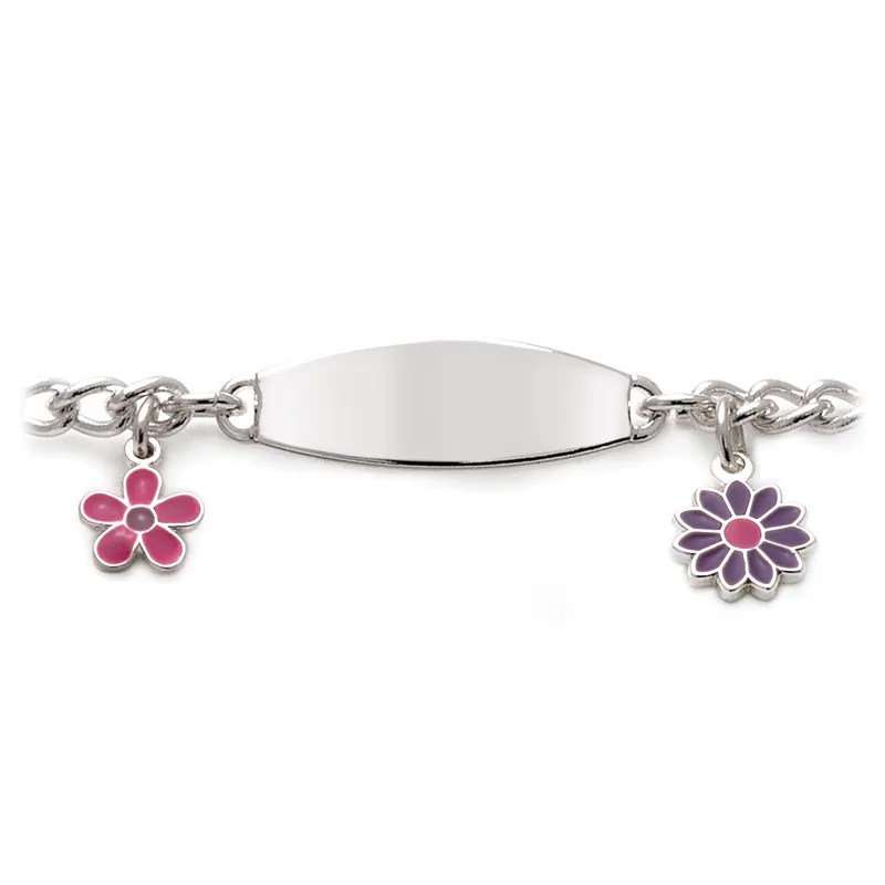 Children’s ID Bracelet with Plaque and Flower Charms