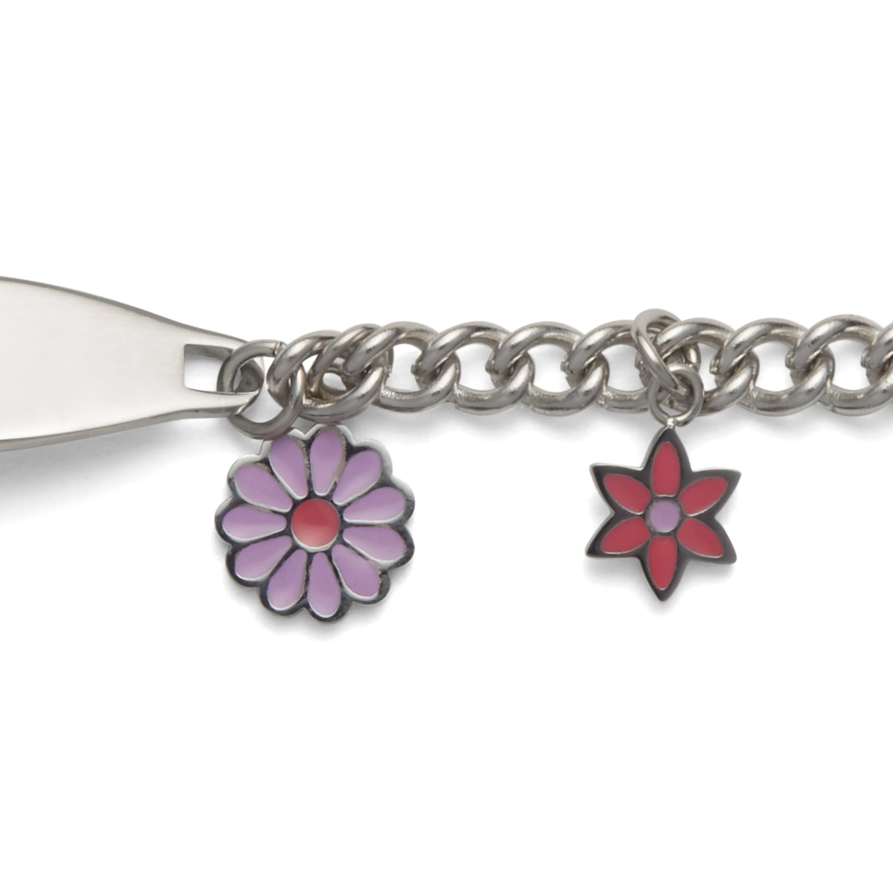 Children’s ID Bracelet with Plaque and Flower Charms