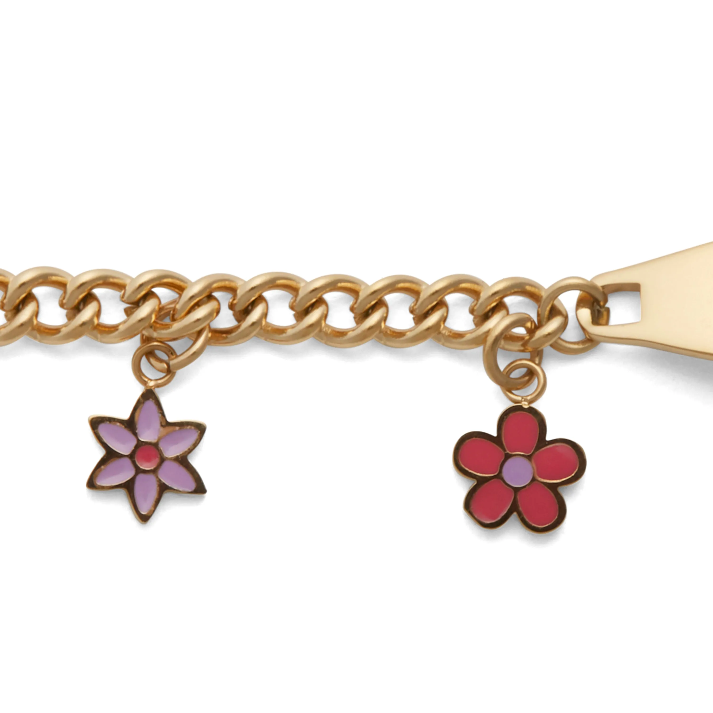 Children’s ID Bracelet with Plaque and Flower Charms