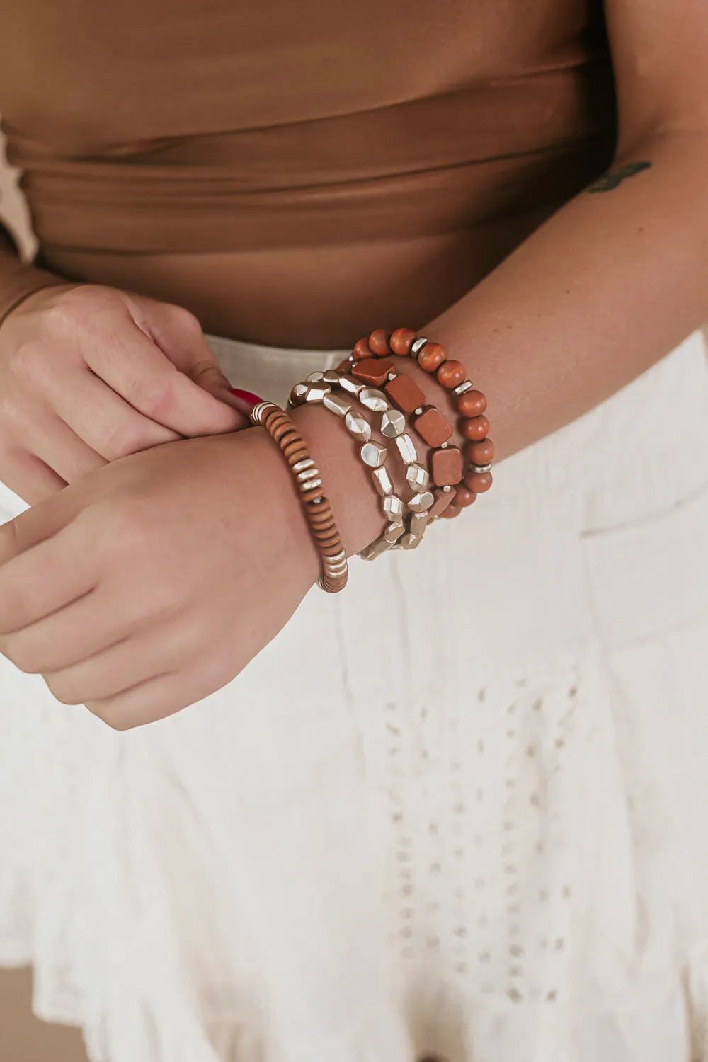 Chunky Boho Bracelet Stack, Brown