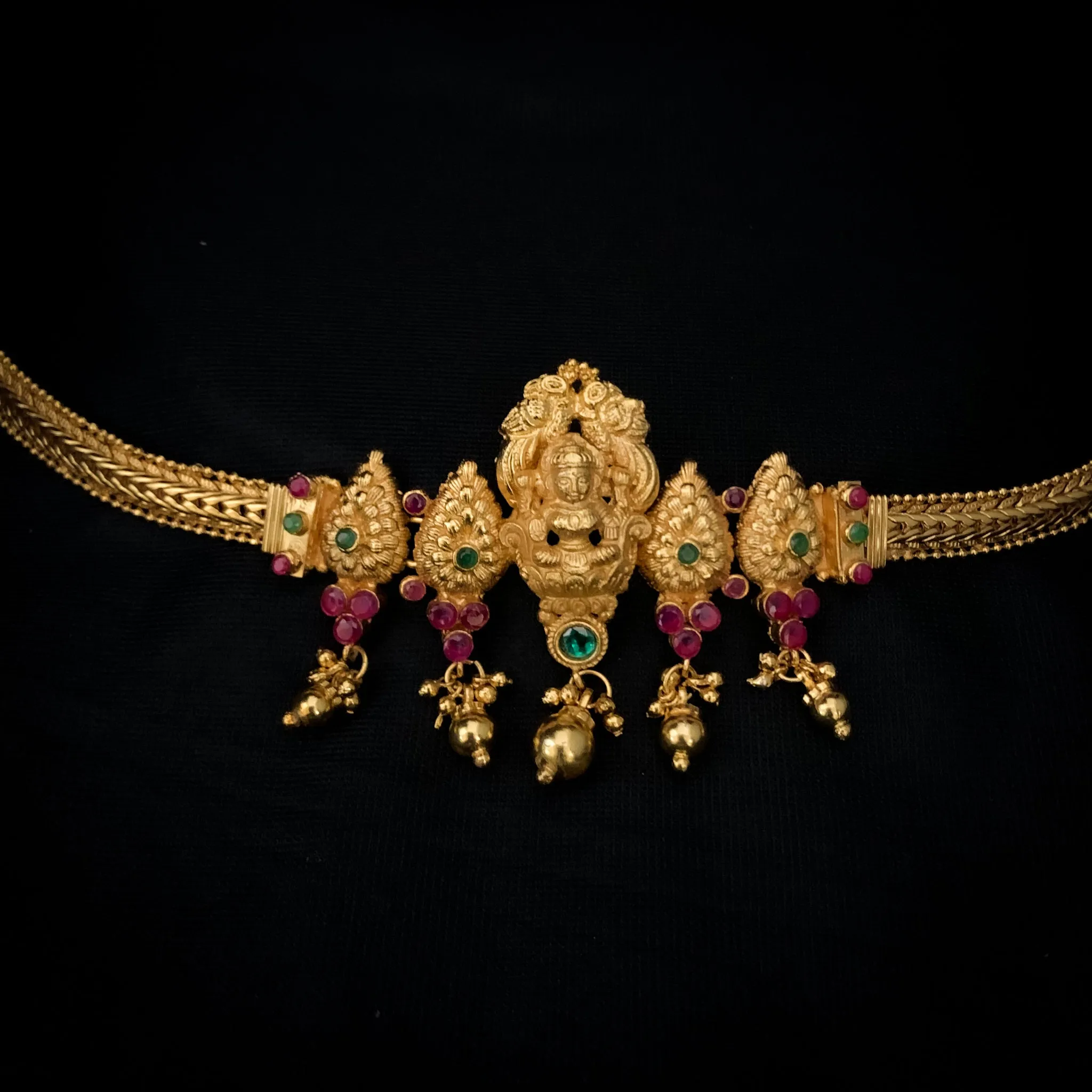 Classic Traditional Lakshmi and Kempu Antique Matte Gold Armlet