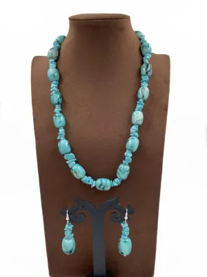 Contemporary Semi Precious Chalcedony And Turquoise Stone Beads Necklace