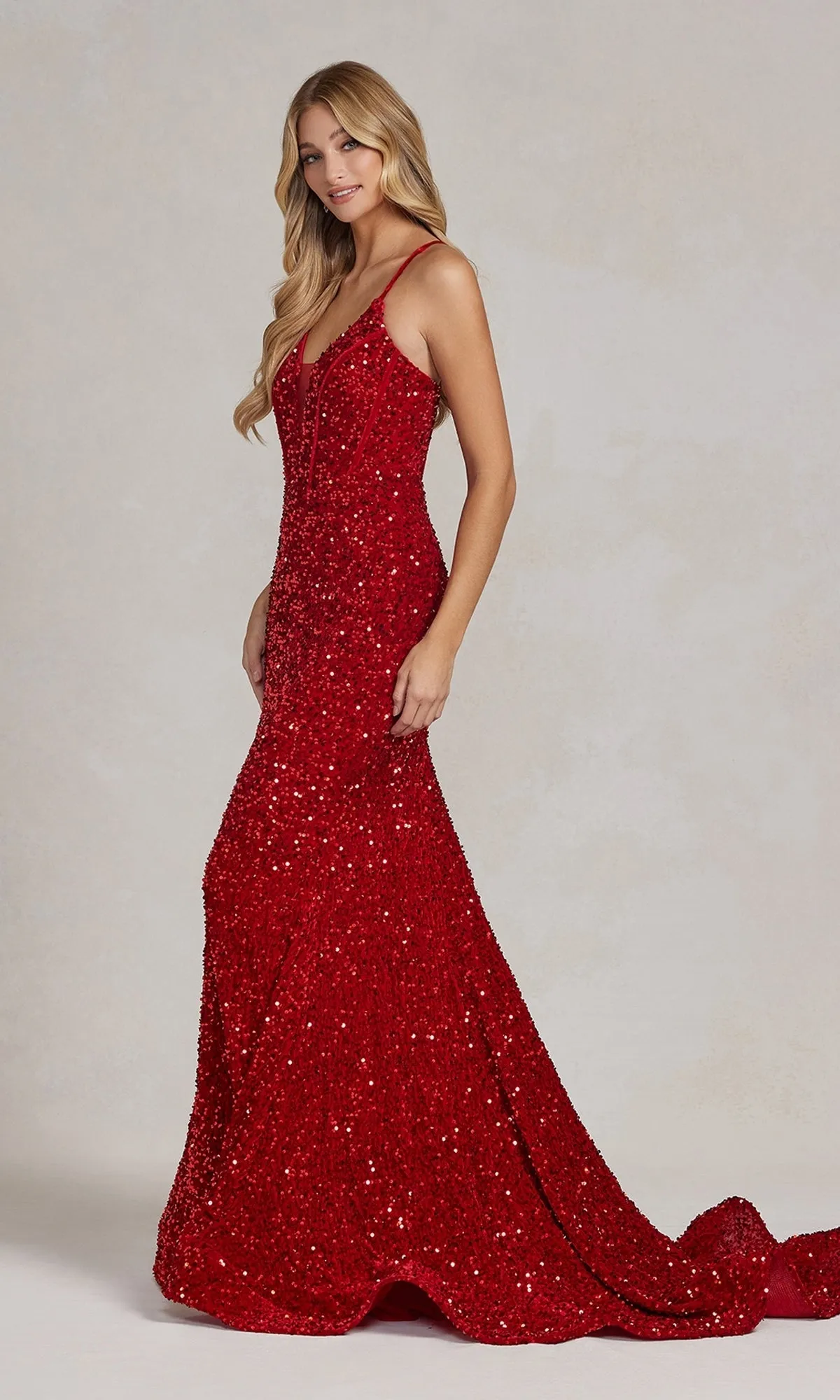 Corset-Back Long Sequin Prom Dress Under $200