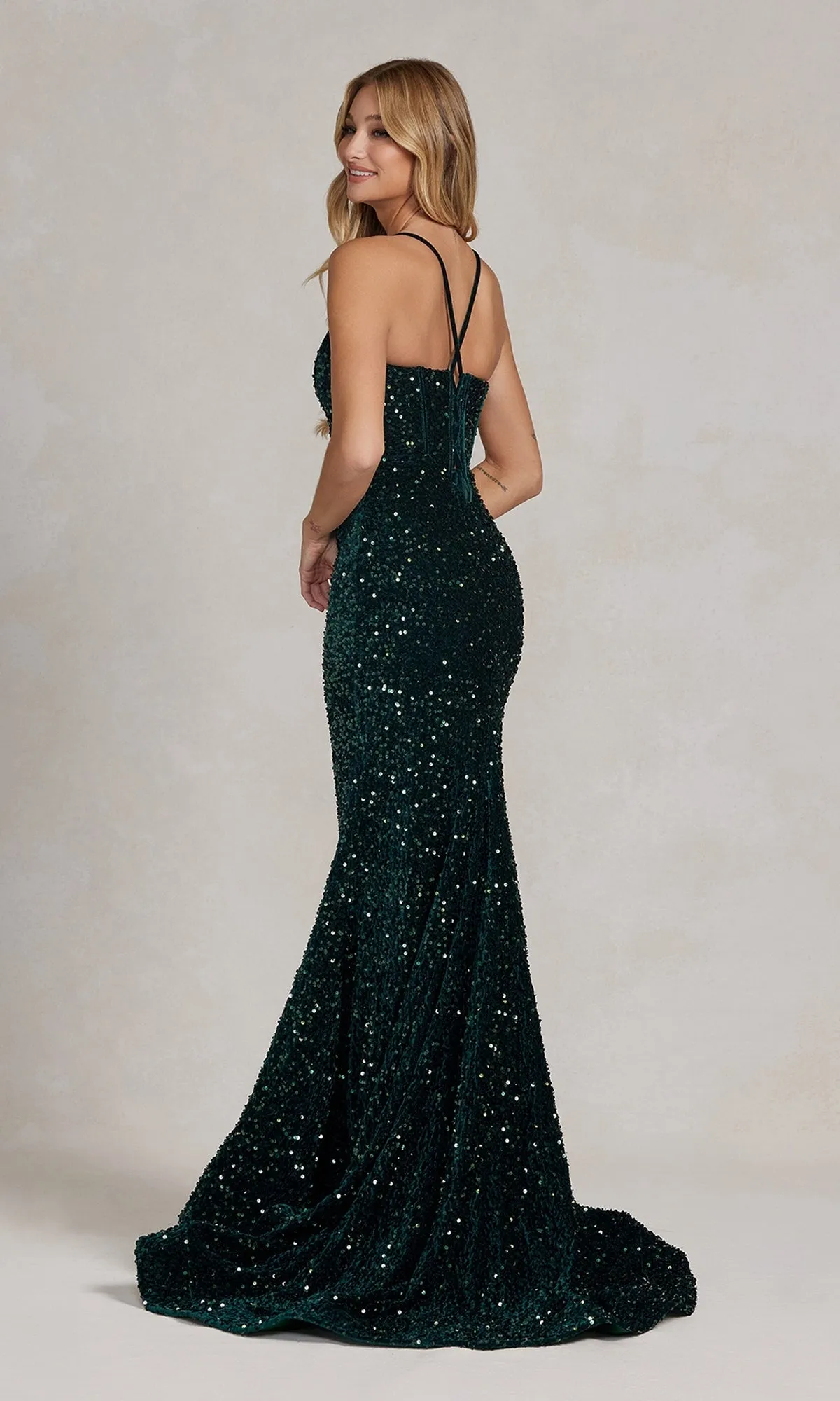 Corset-Back Long Sequin Prom Dress Under $200