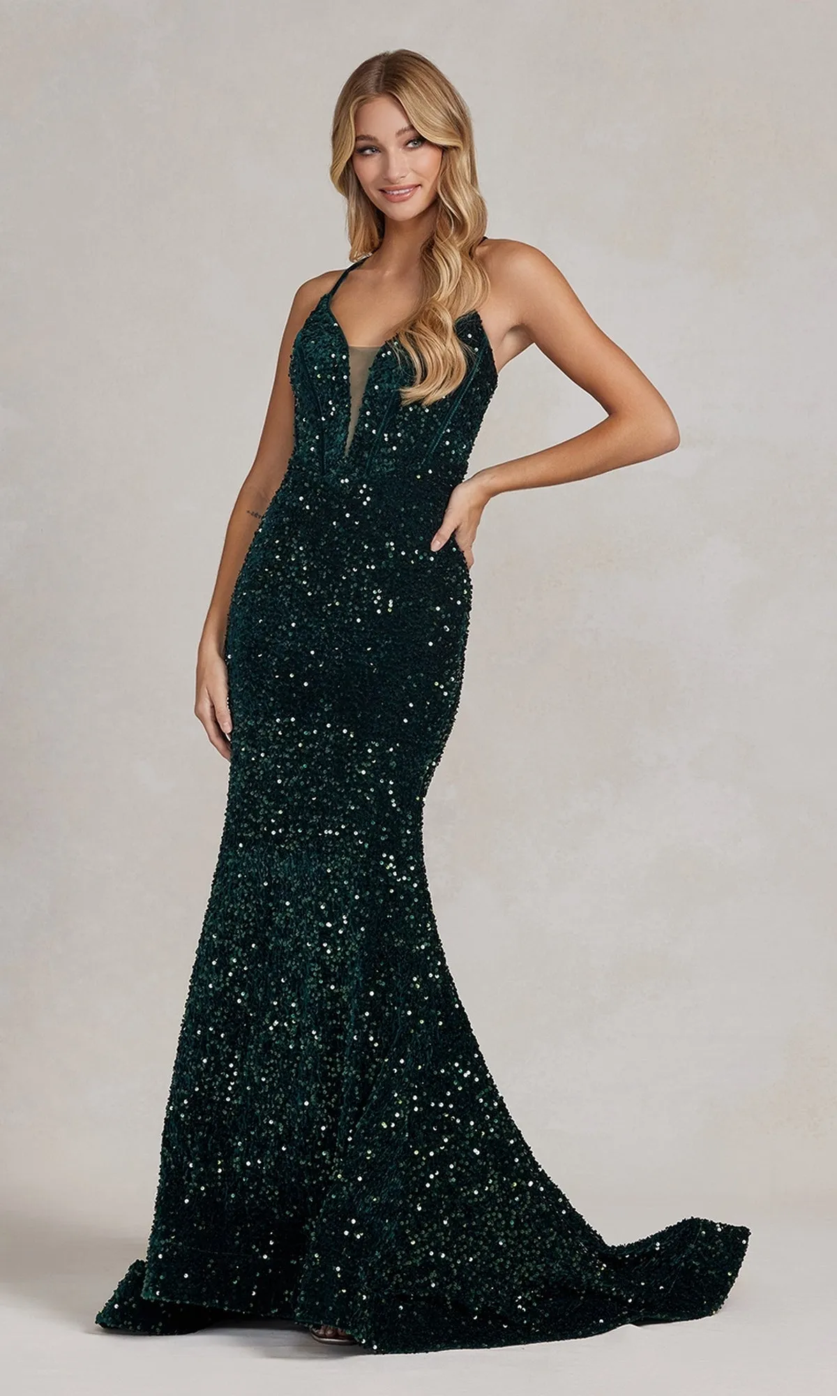 Corset-Back Long Sequin Prom Dress Under $200