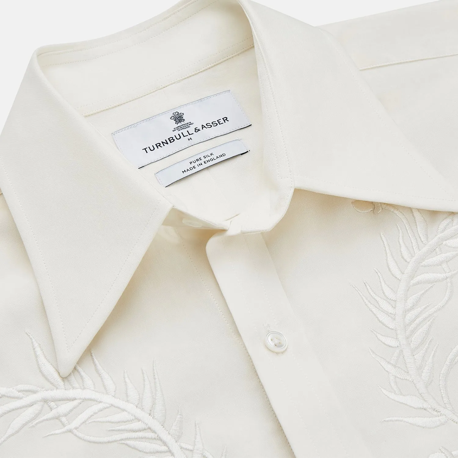 Cream Silk Long Point Embroidered Eamon Shirt