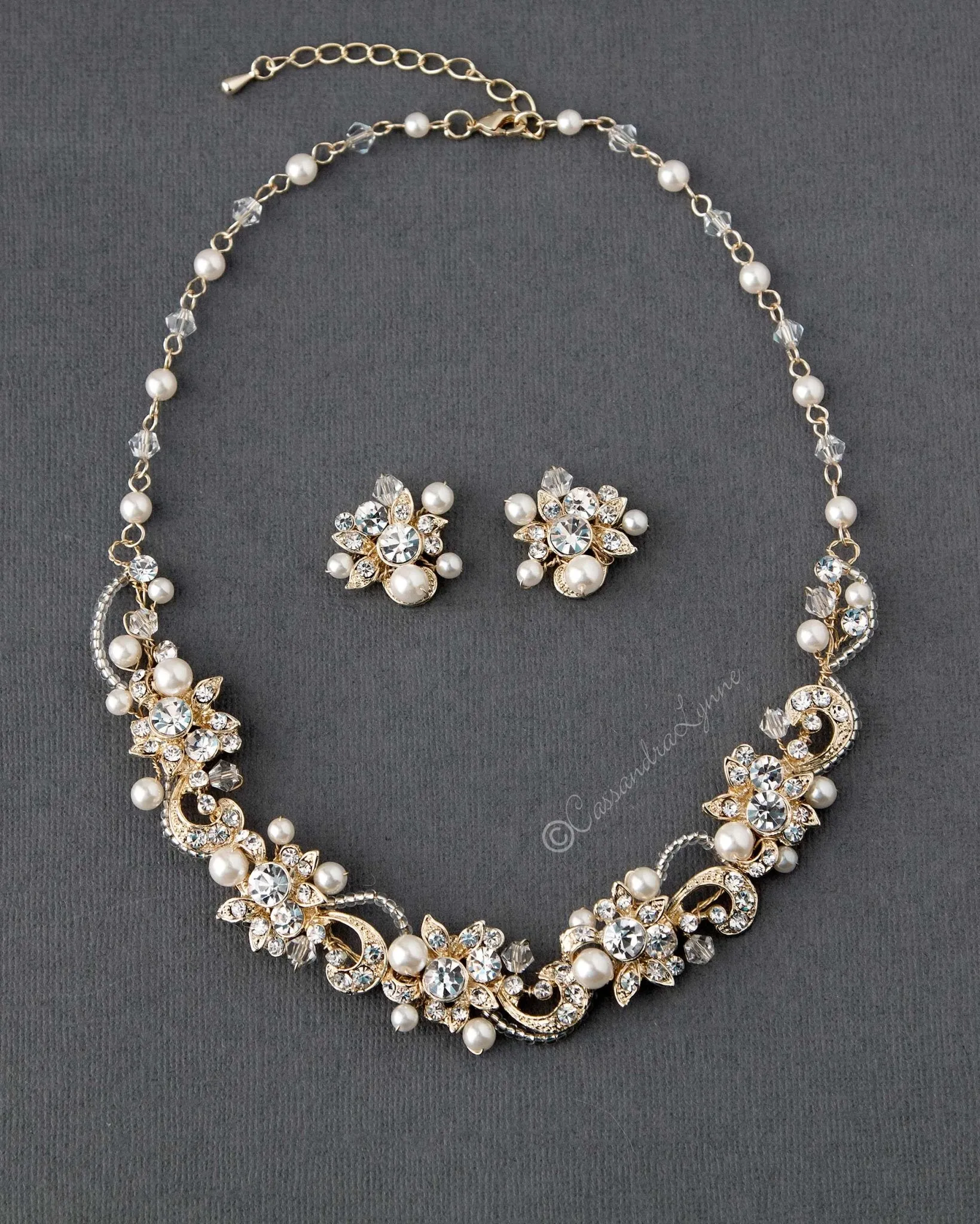 Crystal and Pearl Bridal Necklace Set