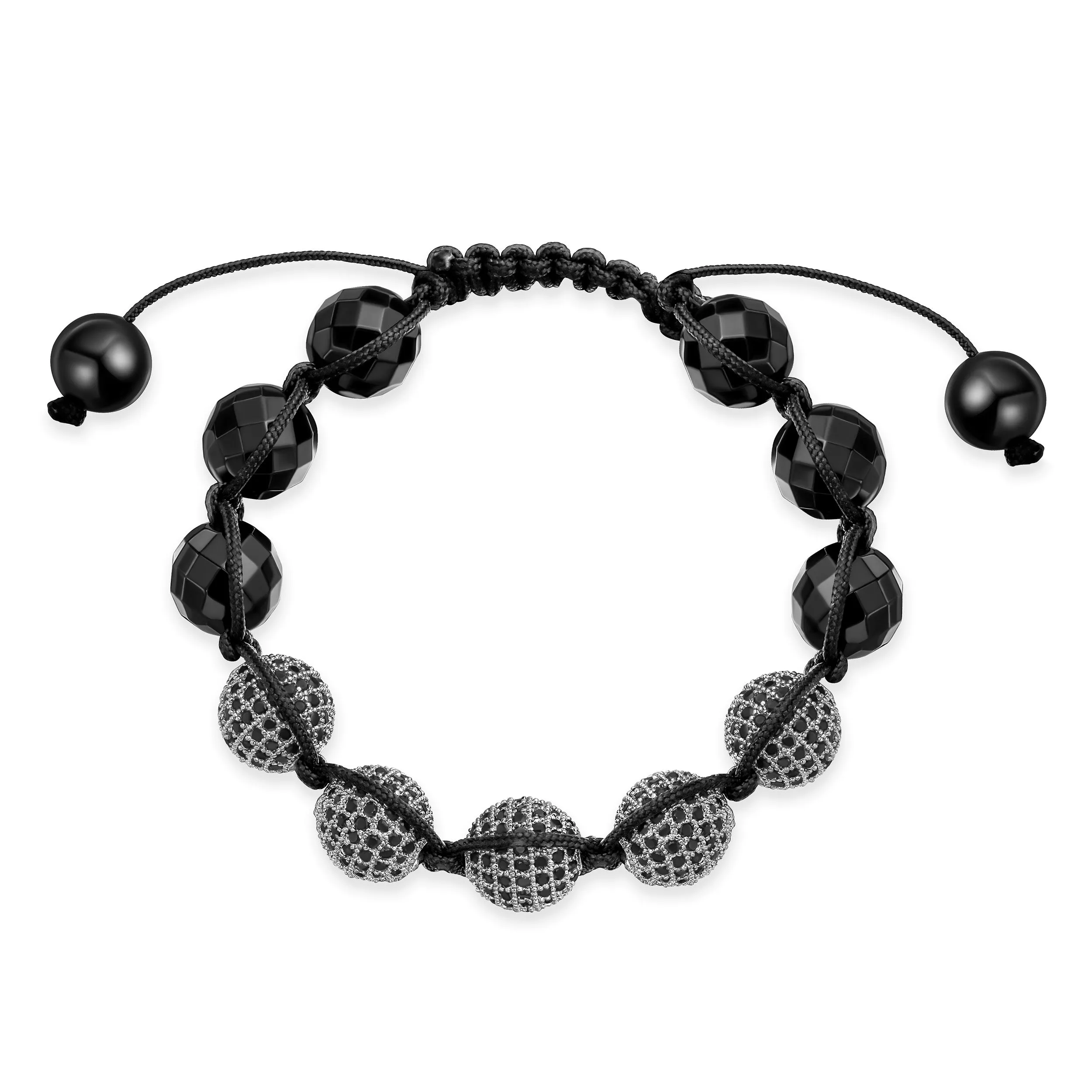 Crystal Ball Hematite Shamballa Inspired Bracelet Black Cord