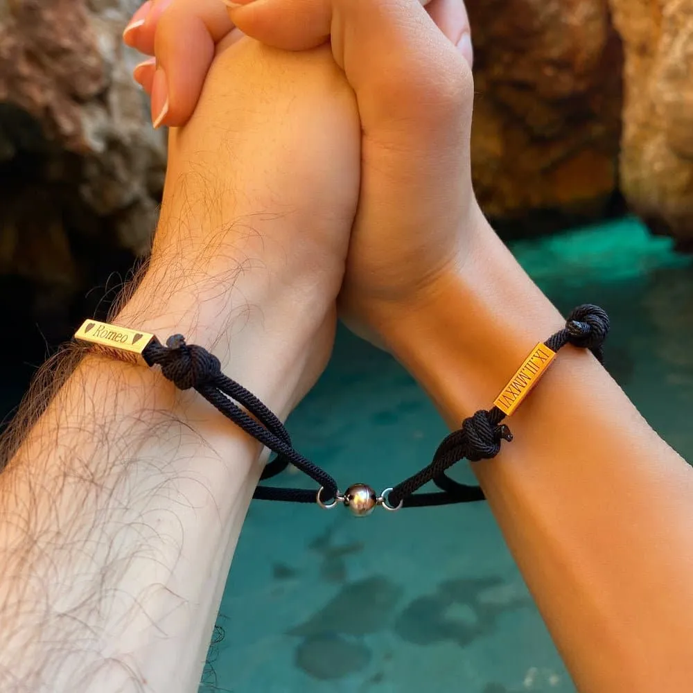 Custom Engraved Magnetic Couple Bracelet Set