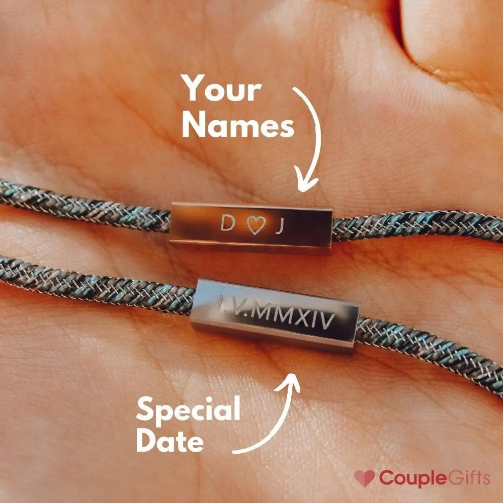 Custom Engraved Magnetic Couple Bracelet Set