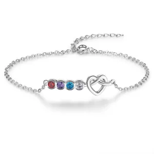 Customized 4 Stones Heart-Shape Knot Bracelet