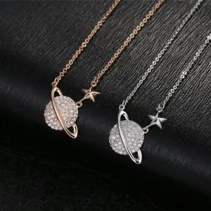 CZ Crystal Planet Star Pendant Necklace -2 Colors