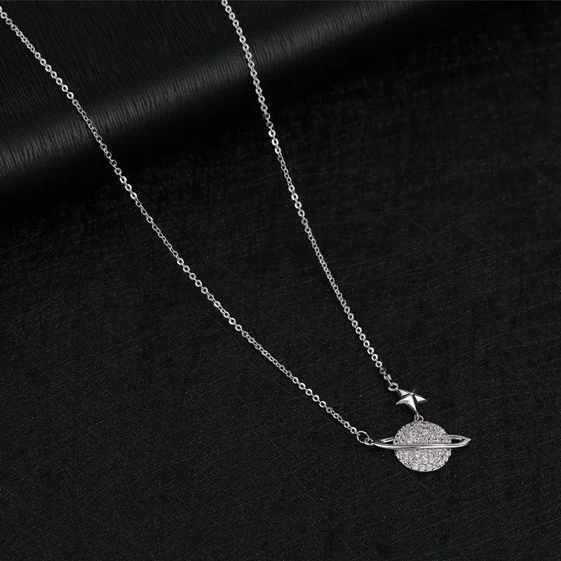 CZ Crystal Planet Star Pendant Necklace -2 Colors