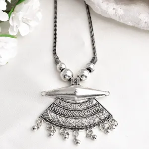 Designer German Silver Kolhapuri Long Pendant Necklace