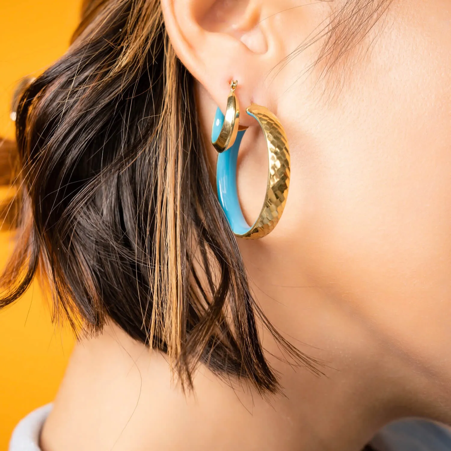 Enamel Hammered Hoop Earrings