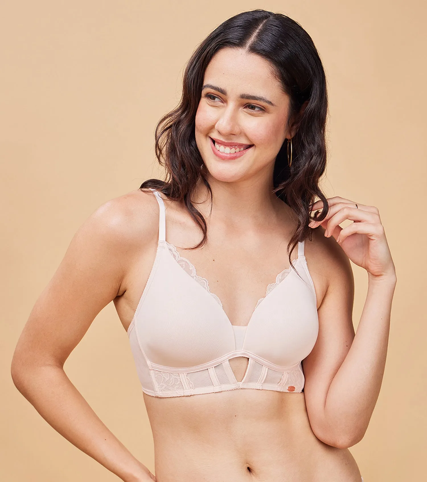 Enamor F134 Padded Wire-Free High-Coverage Lace Bralette