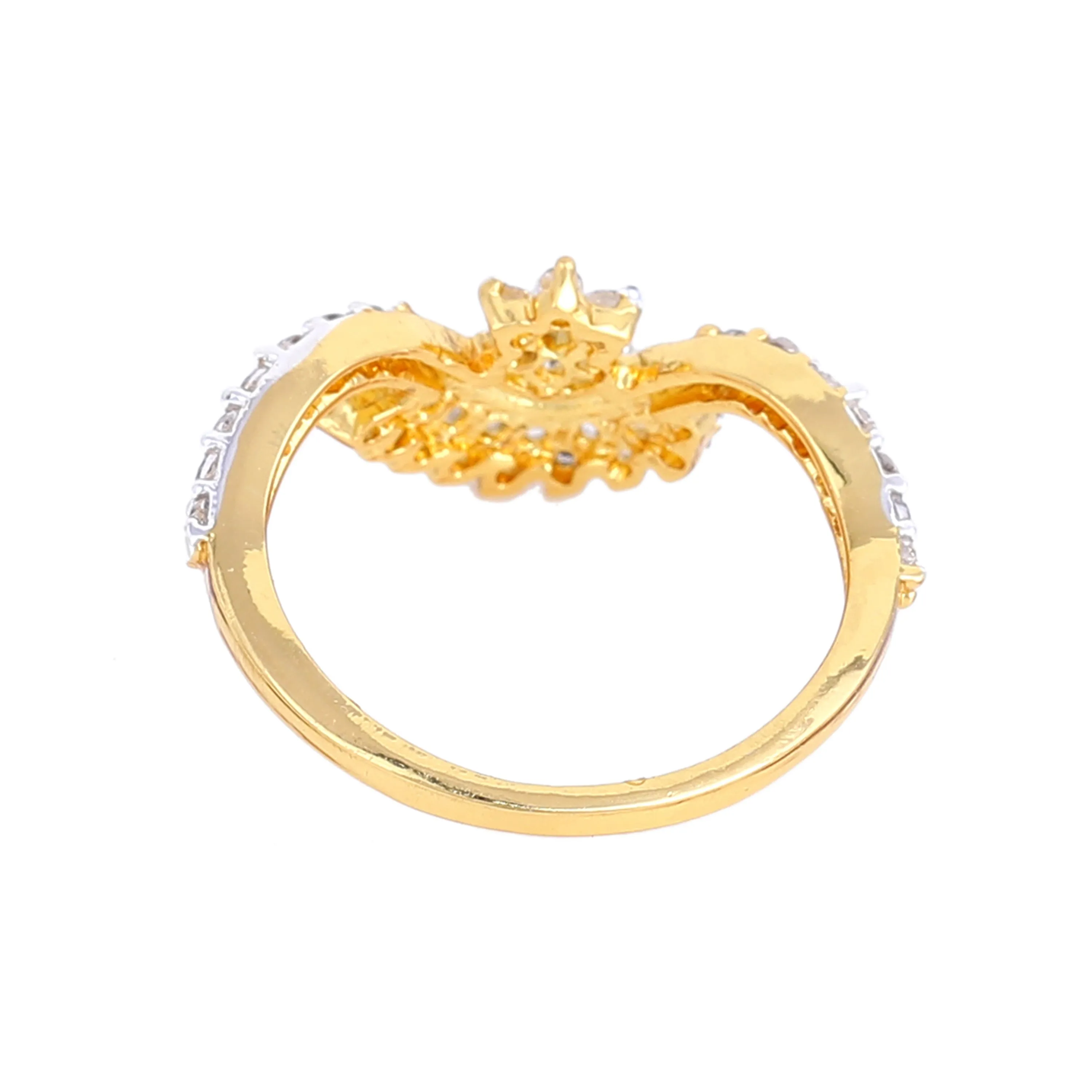 Estele Gold & Rhodium Plated CZ Floral Designer Finger Ring for Women