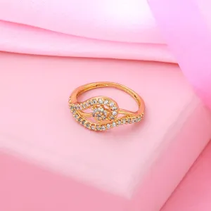 Estele Gold Plated CZ Flower Designer Ring for Women